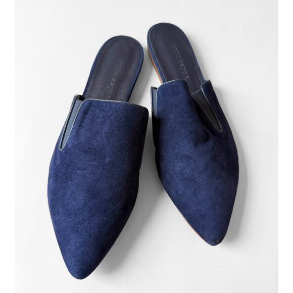 Jenni Kayne Shoes - Jenni Kayne Blue Suede Flat Mule sz 41 Pointy toe Leather Slipper Slides Italy